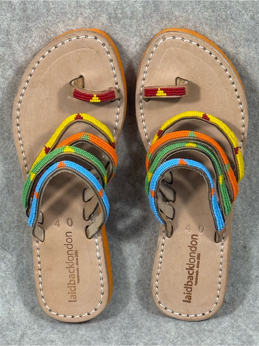 Laidback London Multicolor Beaded Leather Toe-Loop Sandals - Handmade NWOT Sz 40